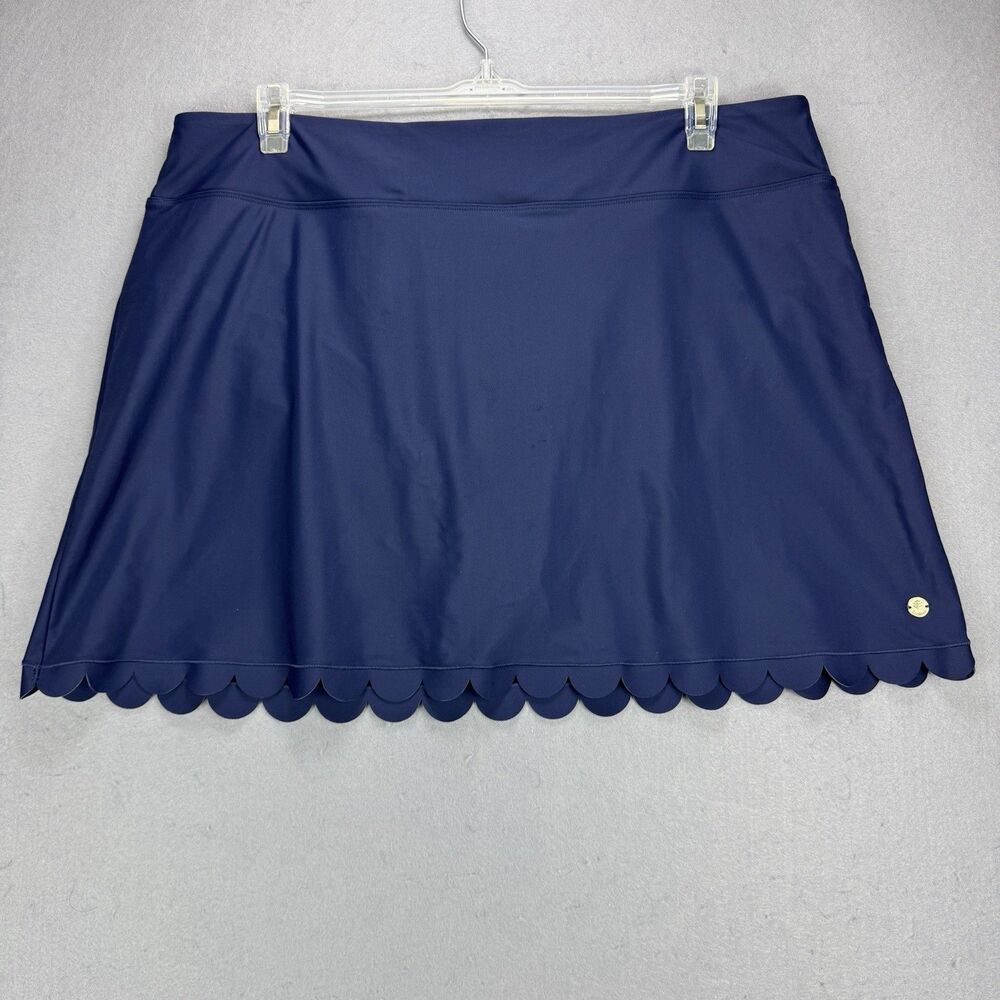 NWOT Coolibar Sea Fan Scalloped Swim Skort Woman's XXL Navy Blue Summer Vacation